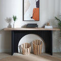Modern Minimalist Console Table with Black Arch Base and Natural Wood Top,66in Length Console Table,Wood Table