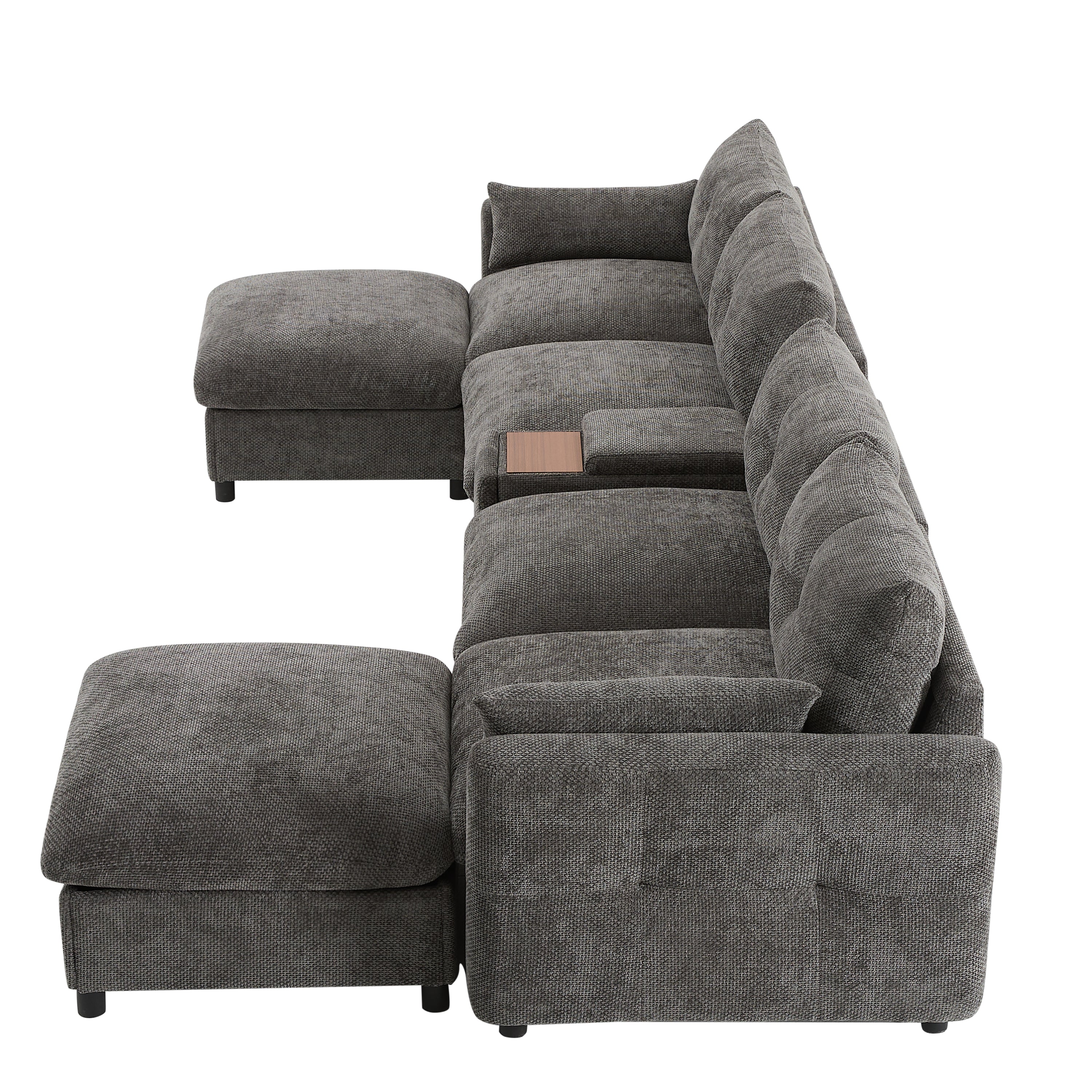 142'' Modular Sectional Sofa with Movable Storage Ottoman and Console,Cup Holder,Wide Seat,6 Seat U Shaped Couch,Oversized Chenille Sofa with USB Charger for Living Room,Apartment,2 Colors