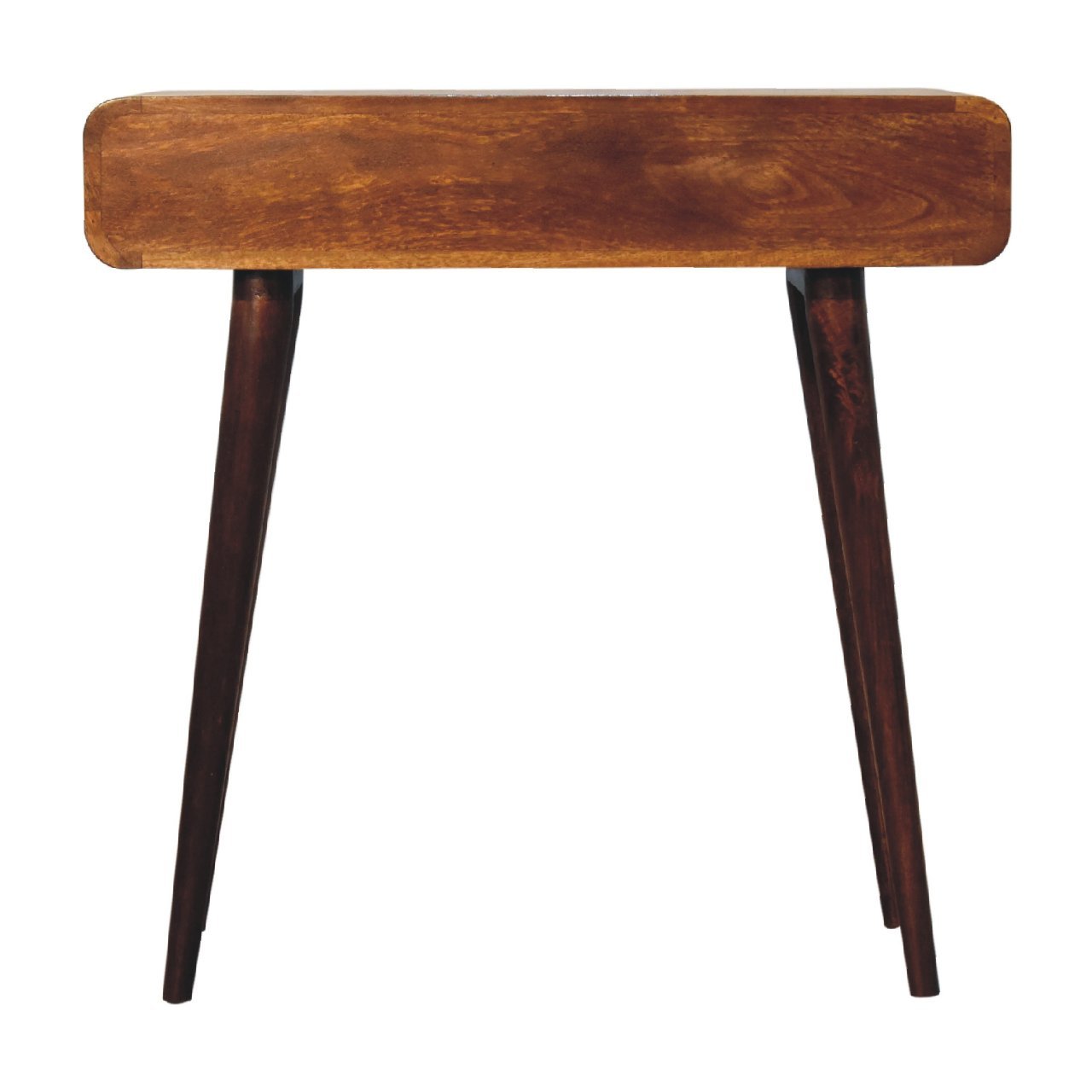 Solid Wood Chestnut Curved Hallway Table, 2-Drawers, Nordic Legs, Dark Brown