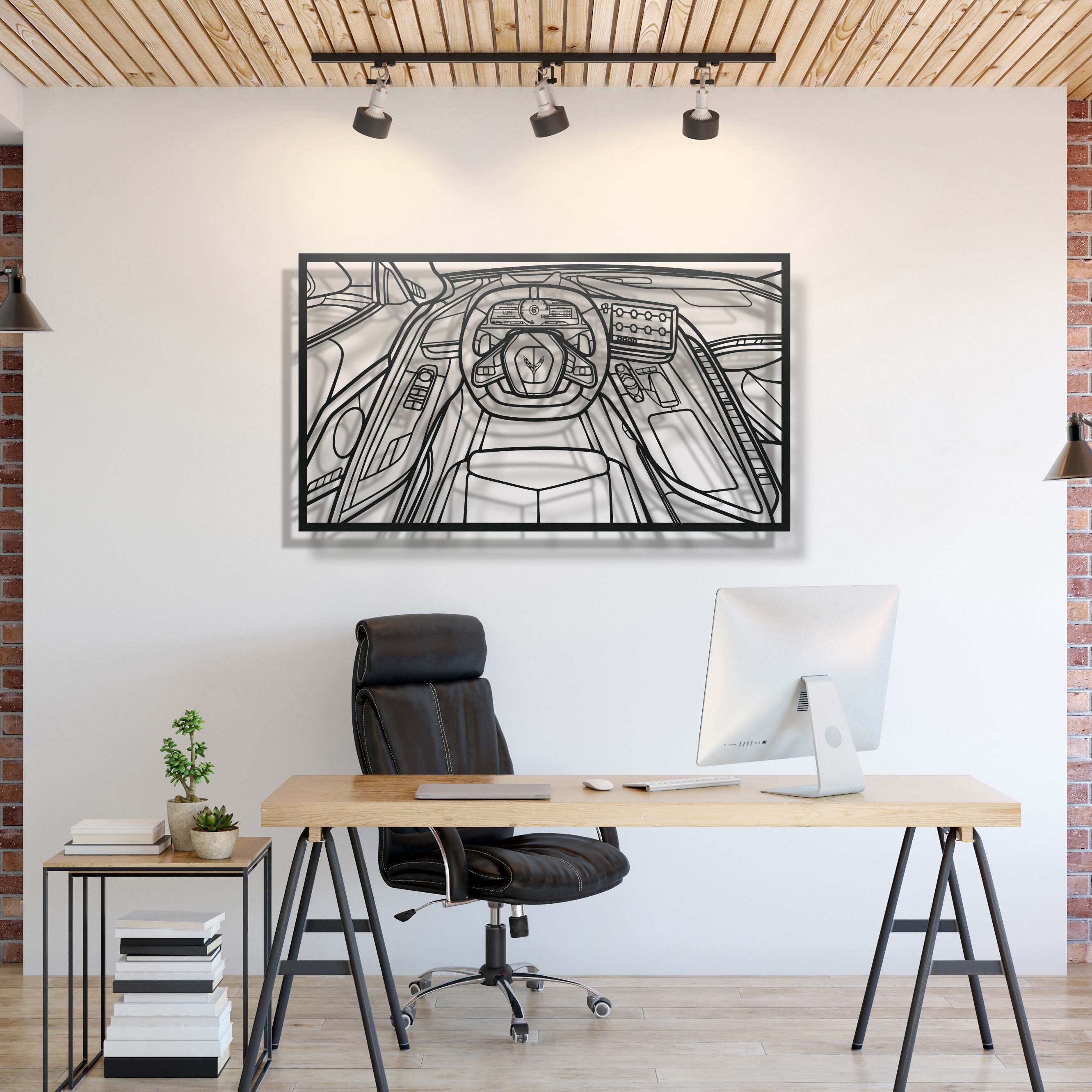 Corvette C8 Driver's Cockpit Metal Frame Wall Art - MT1467