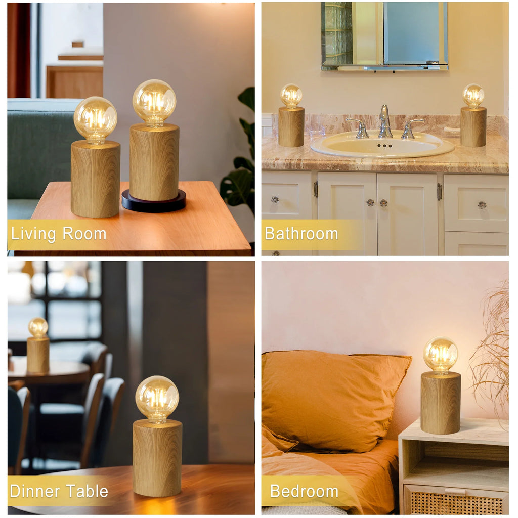 Set of 2 8.5" Tall Wood Grain Table Lamps