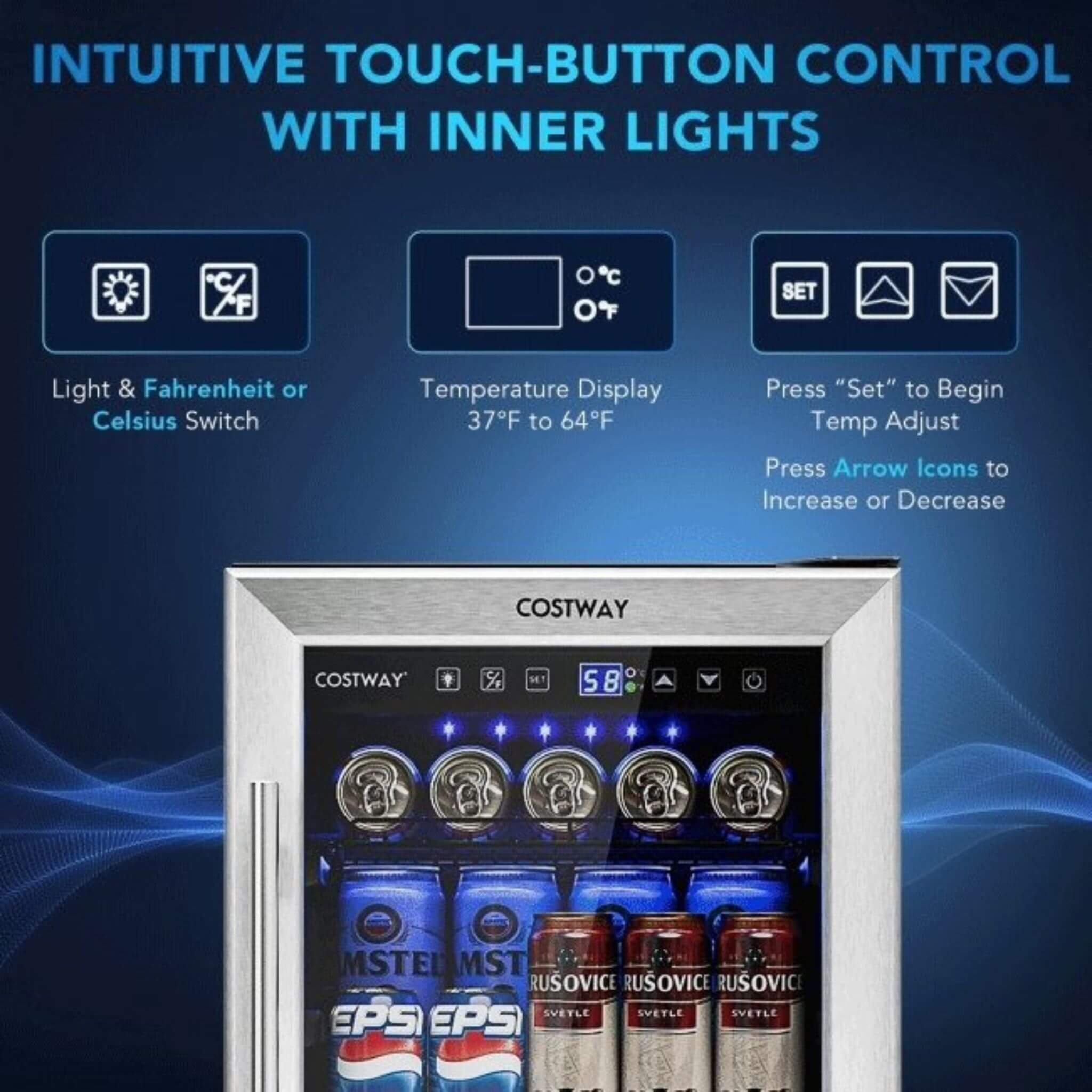 Premium 15" Tall Built-In Freestanding Beverage Cooler Refrigerator, 100 Cans (SAK77654)