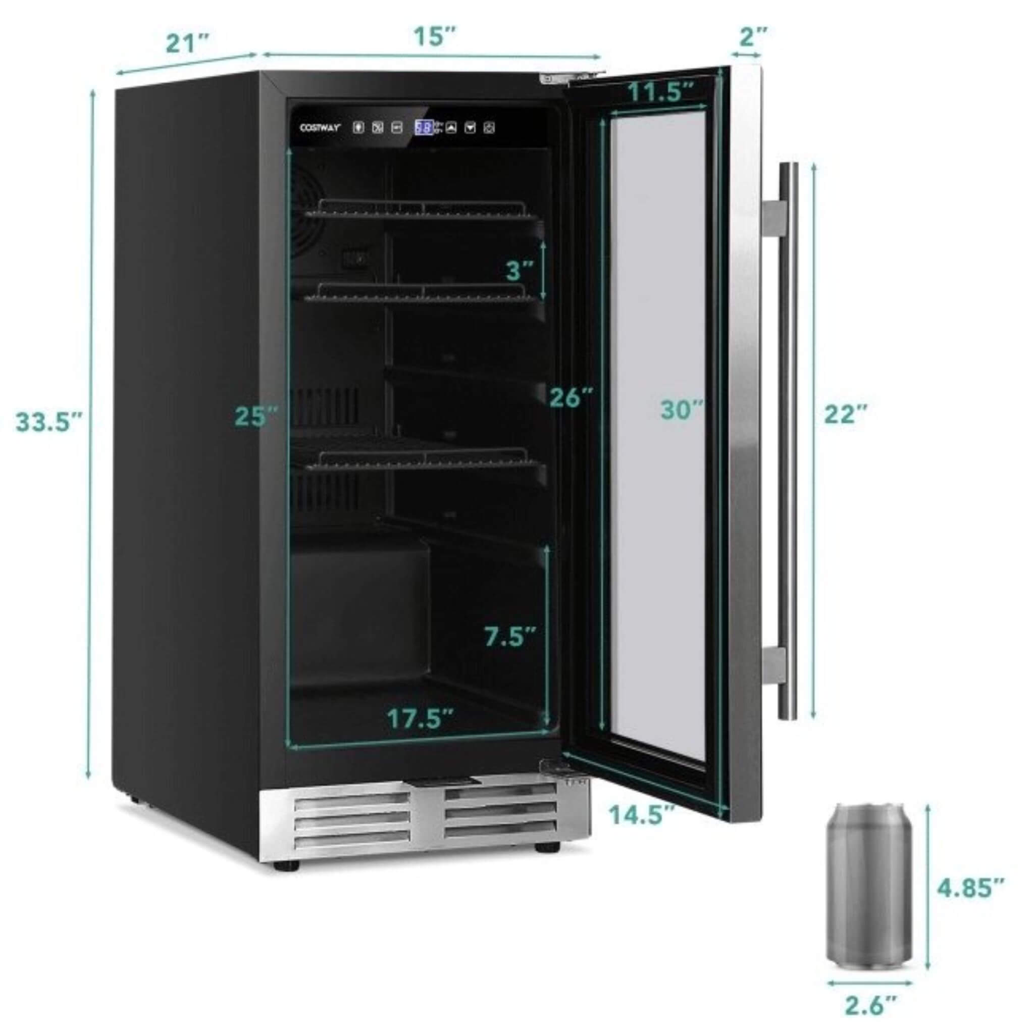 Premium 15" Tall Built-In Freestanding Beverage Cooler Refrigerator, 100 Cans (SAK77654)