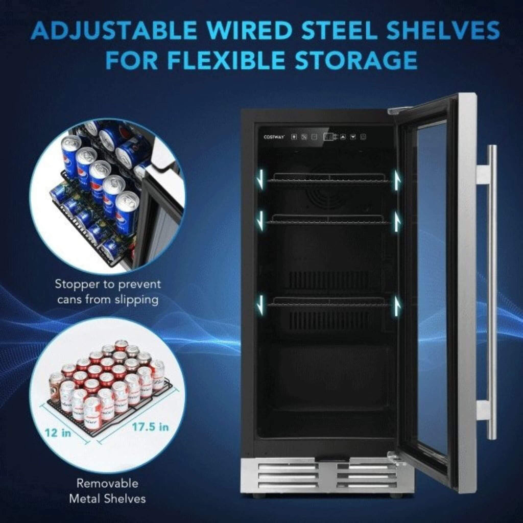 Premium 15" Tall Built-In Freestanding Beverage Cooler Refrigerator, 100 Cans (SAK77654)