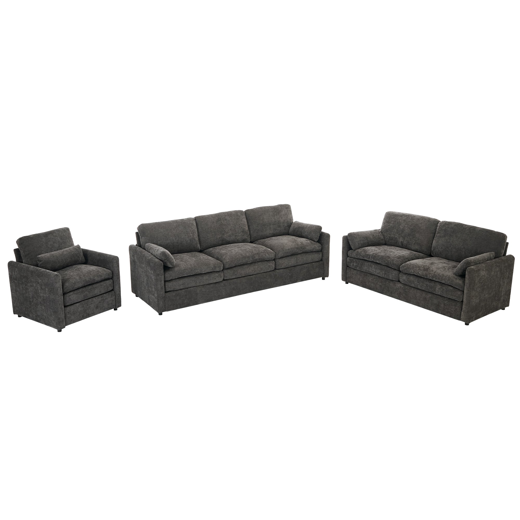 Cozy Upholstered Sofa Set Oversized Comfy Cloud Sofa Double Cushion Sofa Group Plush Cushion Sofa Couch for Living Room, Grey