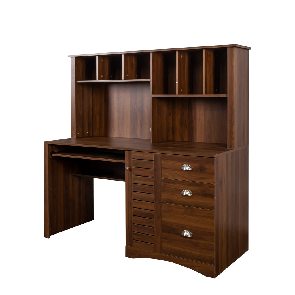 Home Office Computer Desk with Hutch, Antiqued White finish