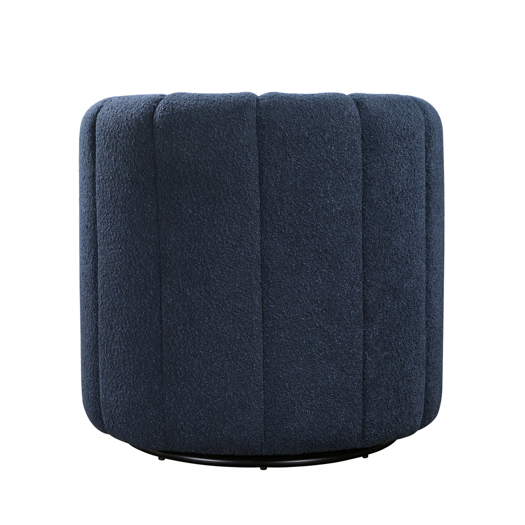 Modern Contemporary Swivel Chair with Ottoman Blue Boucle Fabric Upholstery Solid Wood Living Room Furniture