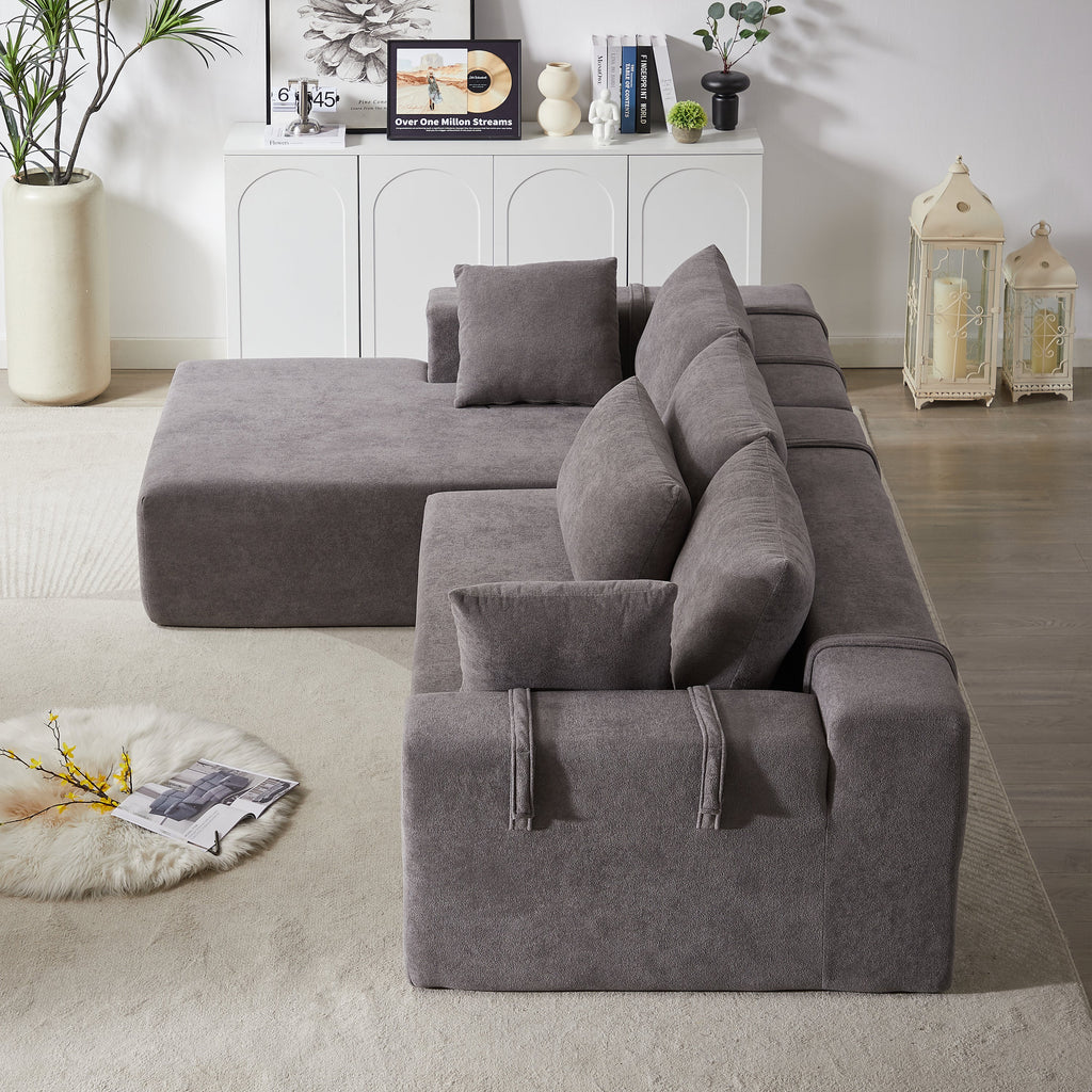 Modern Chenille Upholstered Sectional Sofa Couch Set,Modular 108' L Shaped Sectional Living Room Sofa Set With 6 Pillows,Free Combination Sofa Couch for Living Room,Bedroom(Left Chaise)