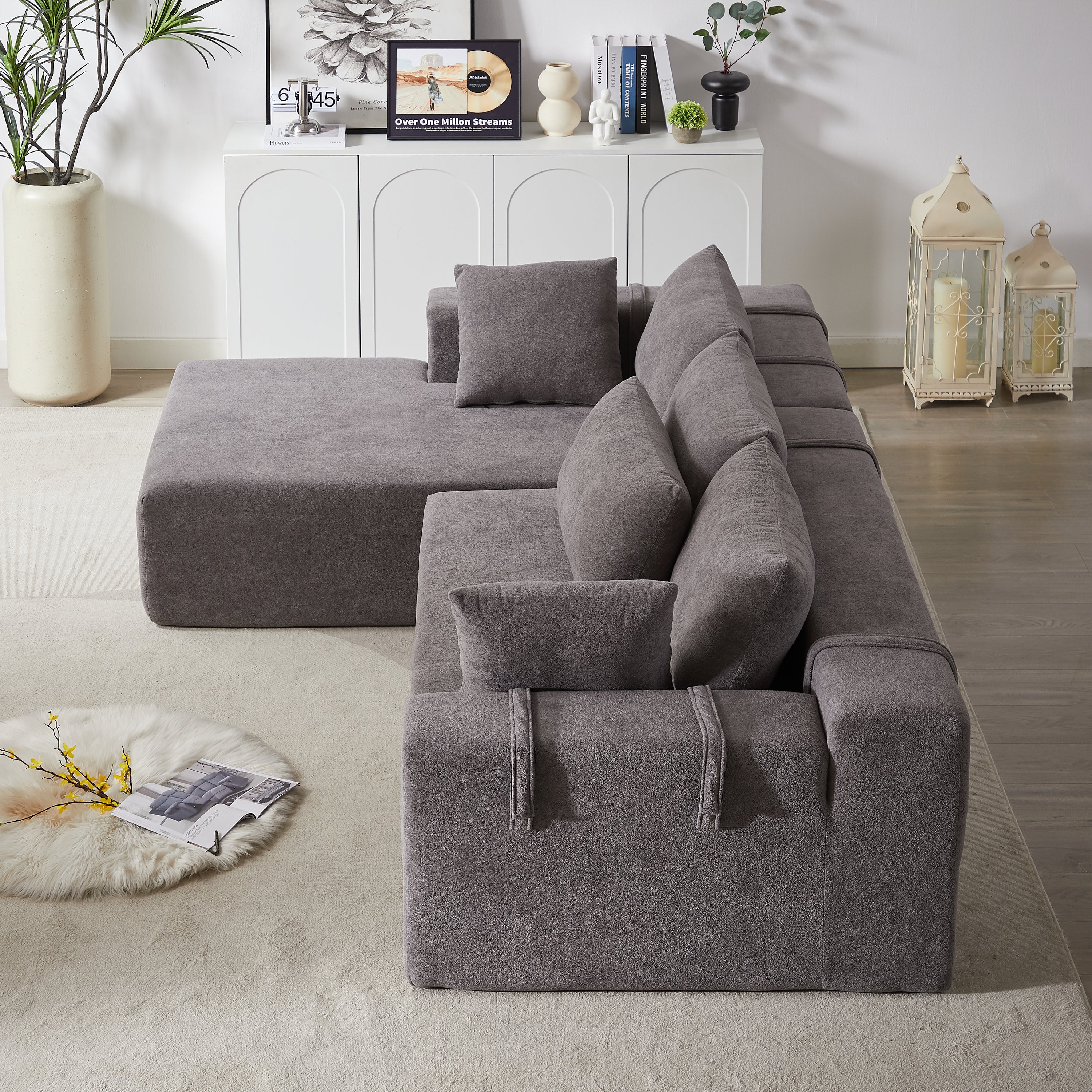 Modern Chenille Upholstered Sectional Sofa Couch Set,Modular 108' L Shaped Sectional Living Room Sofa Set With 6 Pillows,Free Combination Sofa Couch for Living Room,Bedroom(Left Chaise)