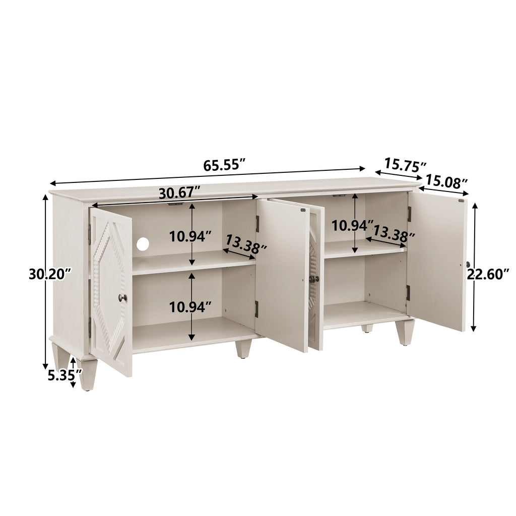 65.2' Mid Century Modern Sideboard Buffet Cabinet with Storage, Symmetrical Geometric Accent Coffee Bar Wine Bar Storage Cabinet, Large Console Table for Living Room/Entryway/Kitchen, Antique White