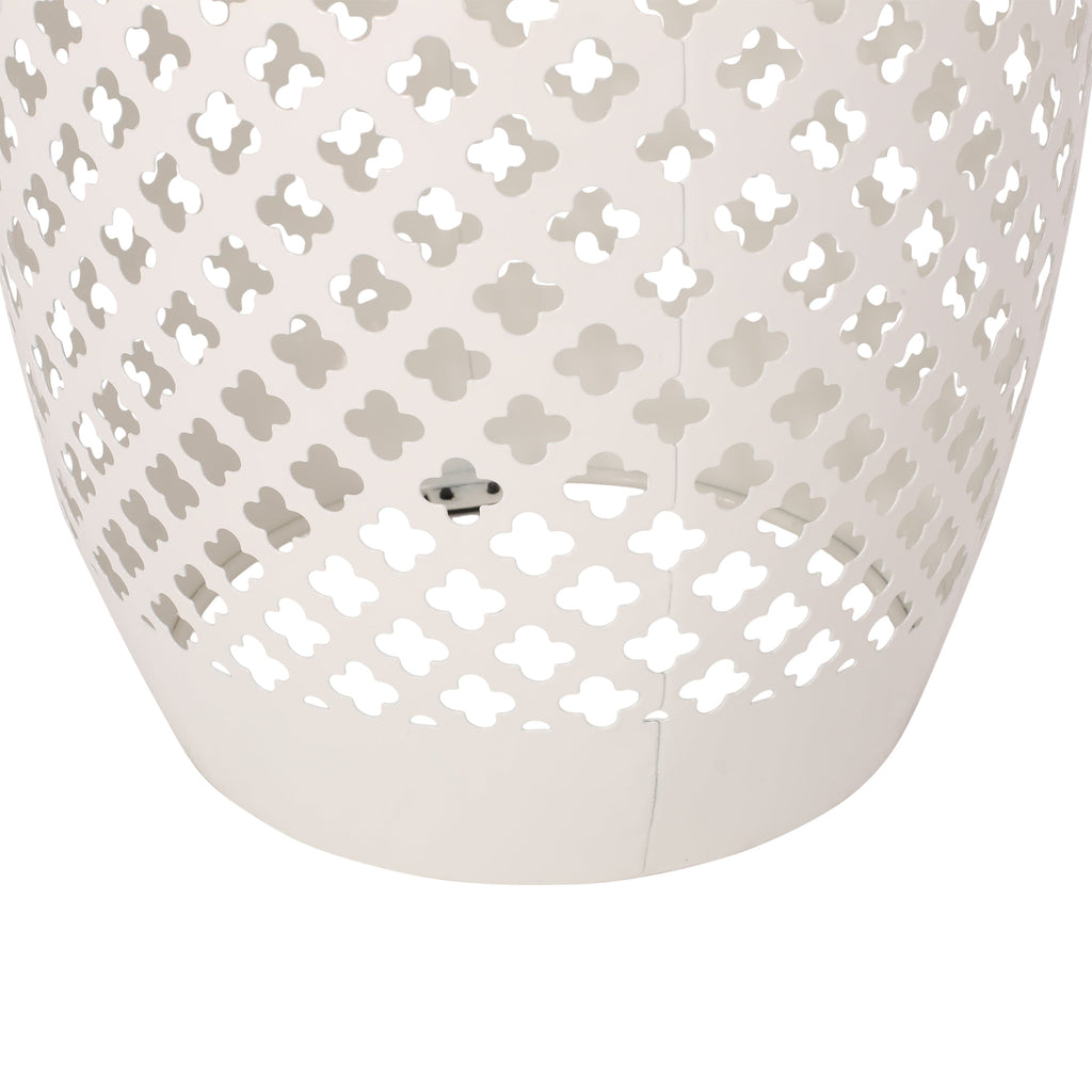 Transitional ROSWELL Side Table with Tile Mosaic Top and Lace Cut Metal Frame in White, Iron, 12.25x12.25x18 Inches