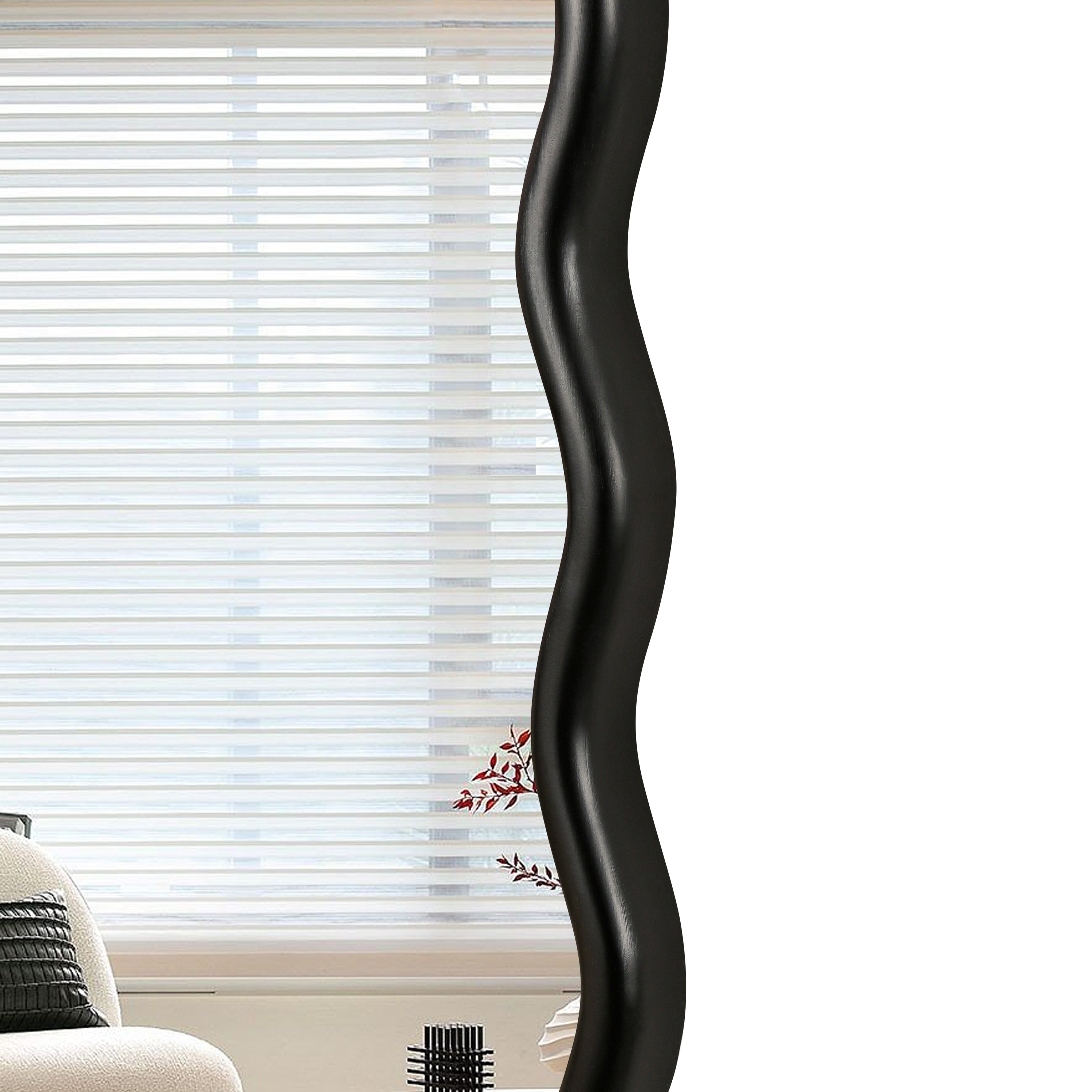 Solid Wood Wavy Rectangle Mirror-Black 40" x 28" Modern Mirror Wall Decor for Bathroom, Bedroom, Living Room, Dining Room, Cloakroom, Entryway
