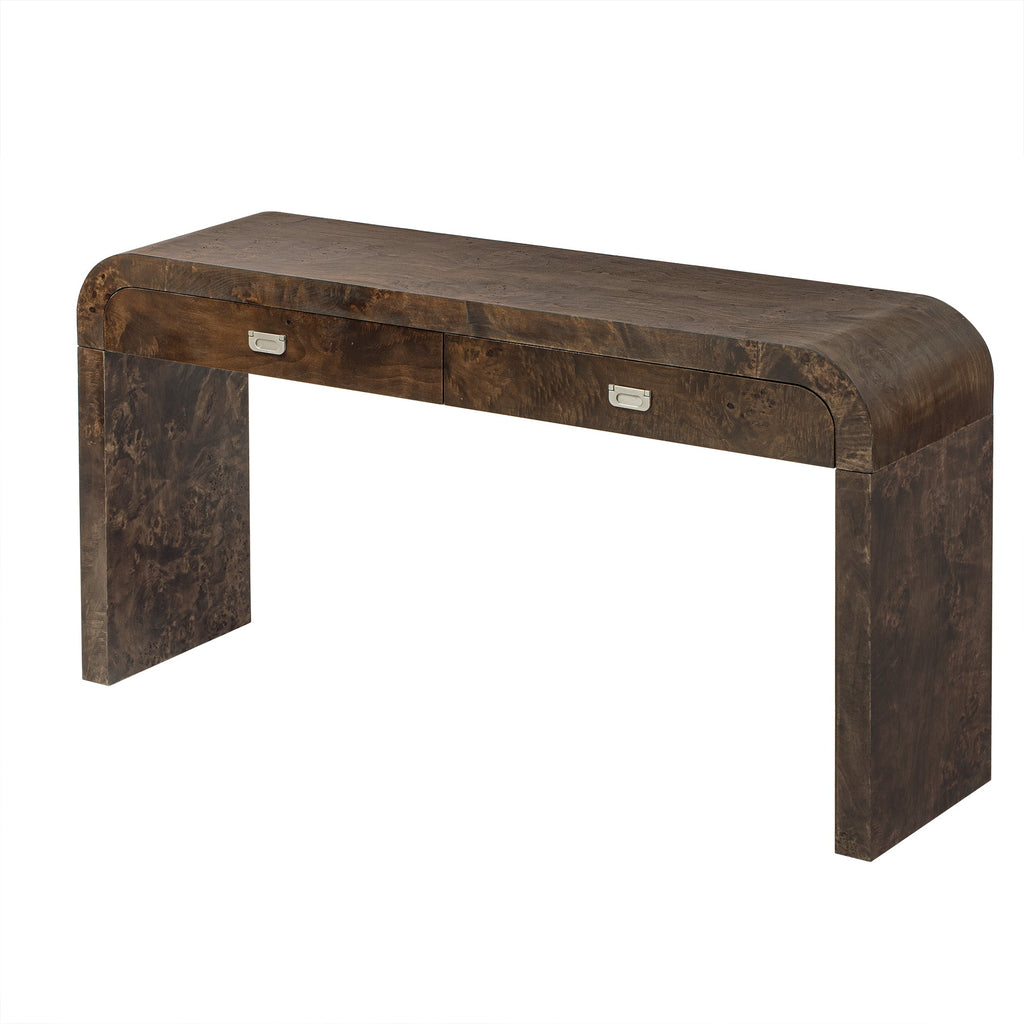 U_STYLE 60''Wooden Entryway Table with Burl Veneer, Console Table with 2 Large Drawers and Metal Handles,Multi-Functional Sofa Table with 2 Sturdy Legs,Suitable for Living Room, Foyer,Hallway, Office