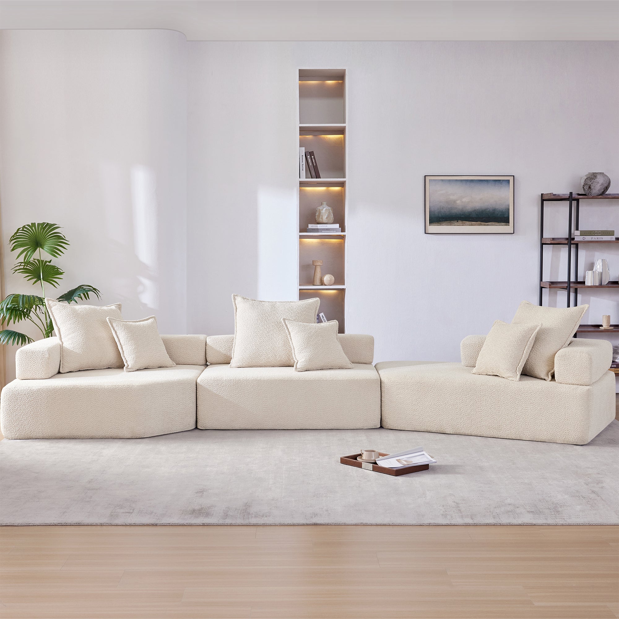 Oversized Modular Sectional Sofa,Luxury Boucle Floor Couch Set,Convertible Compressed Couch,Spacious Foam-Filled Sofa for Living Room,3 PC Free Combination,2 Colors