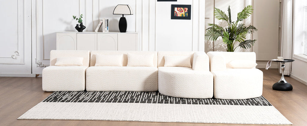 144' Upholstered Sofa Free-combined Sofa Couch with Two Chaise Lounge and Five Back Pillows for Living Room(Old SKU: N719S001600A), Beige
