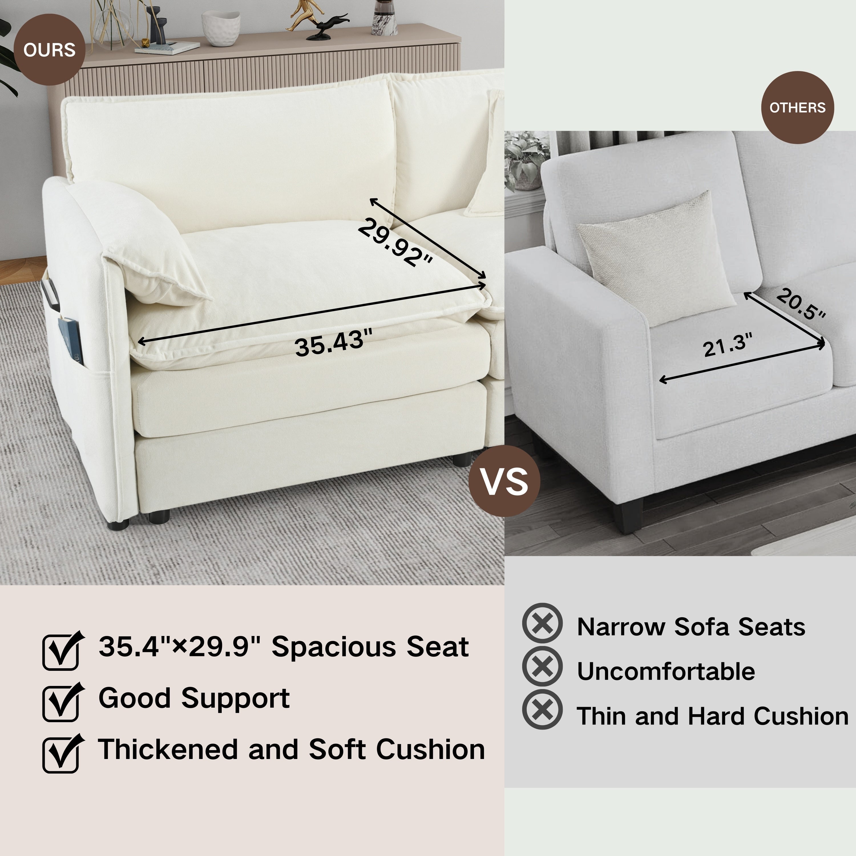 Oversized 41.73' Sofa Chair, Modern Upholstered Armchair with 1 Toss Pillow, Modular Sectional Sofa for Living Room, Deep Seat Reading Sofa for Bedroom Apartment, DIY Combination Chenille,Beige