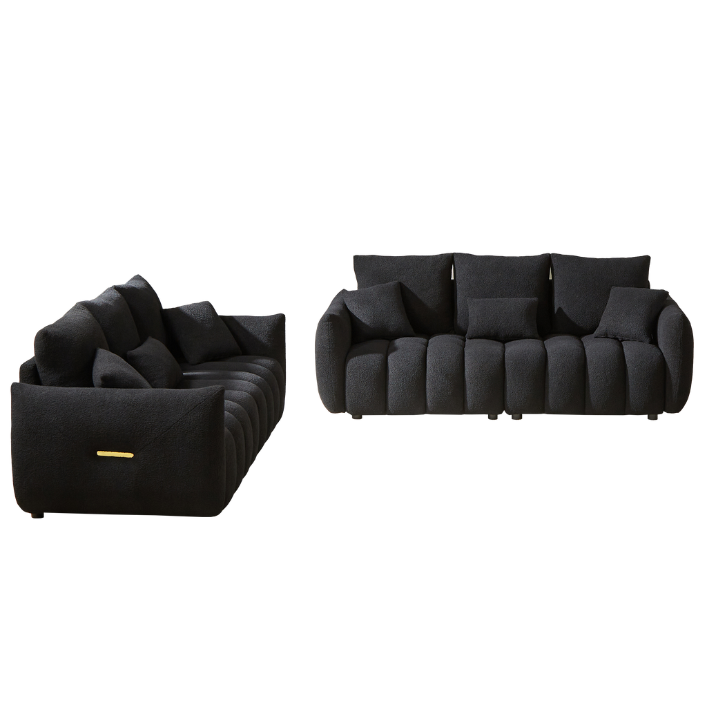 3 Seater + 3 Seater Combo Sofa Modern Living Room Sofa, Teddy Sofa, Wooden Frame, 6 Cushions, Apartment Sofa Furniture