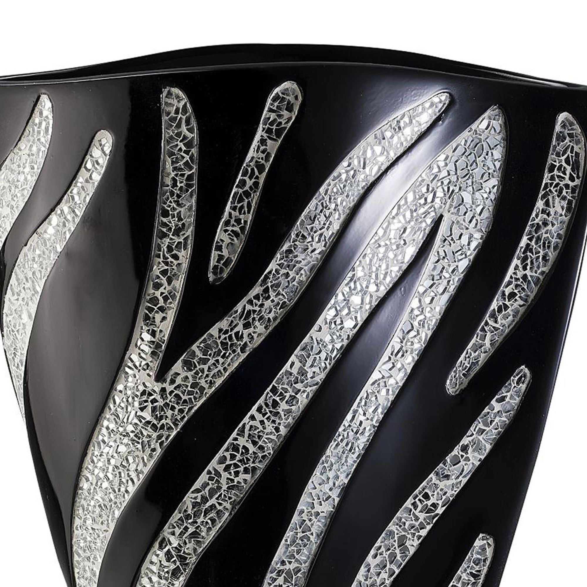 14" Tall Polyresin Decorative Vase, Black finish with Silver Zebra Pattern