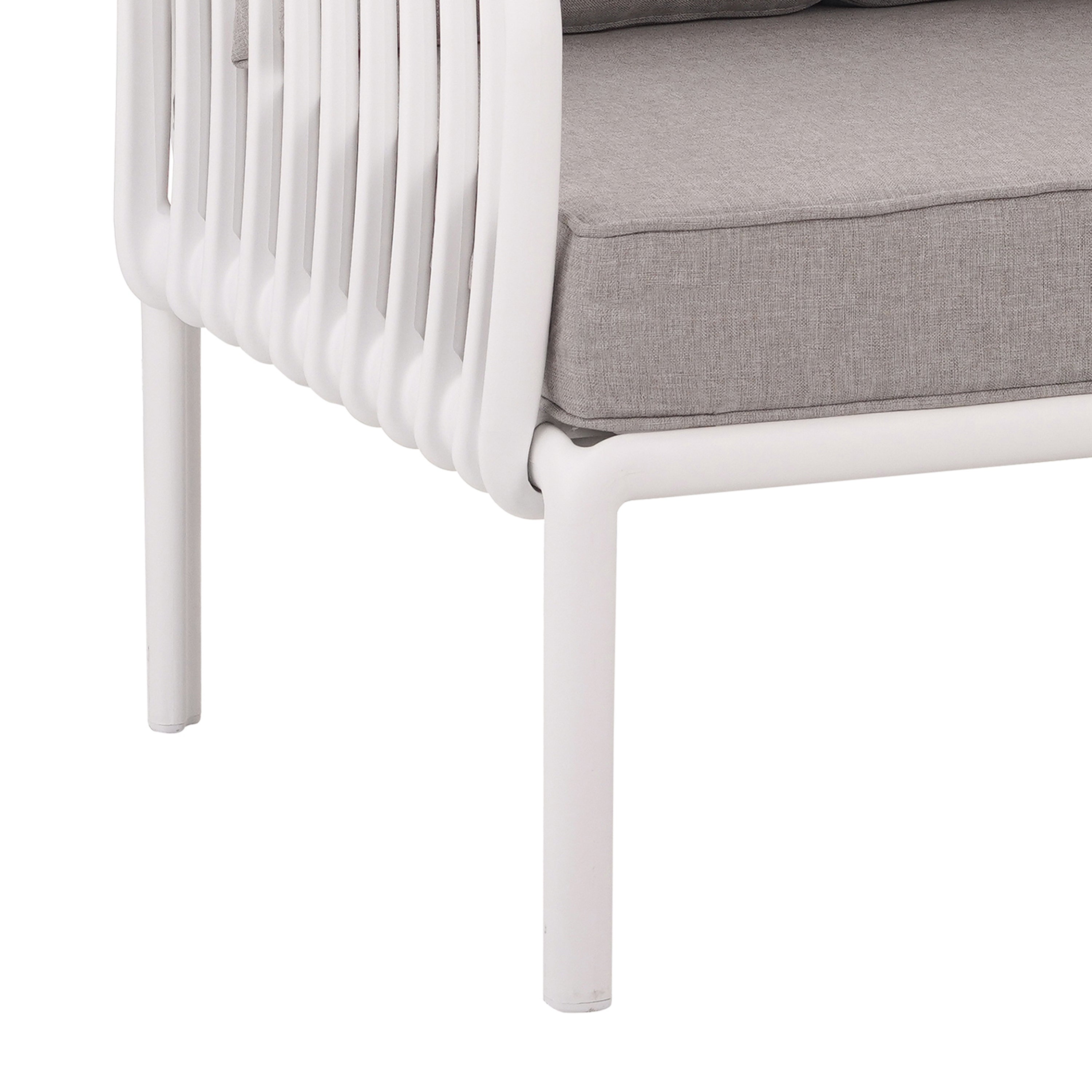 3 Piece Patio Conversation Sets, Modern Outdoor Patio Sectional Furniture Set with Square Coffee Table, Waterproof Thick Cushion Deep Seating for Porch, Balcony, White & Light Gray