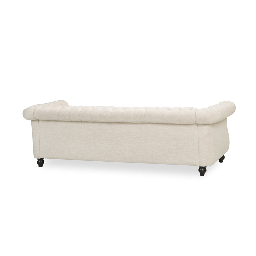 Chesterfield Style 3-Seater Sofa with Deep Button Tufting in Beige Fabric