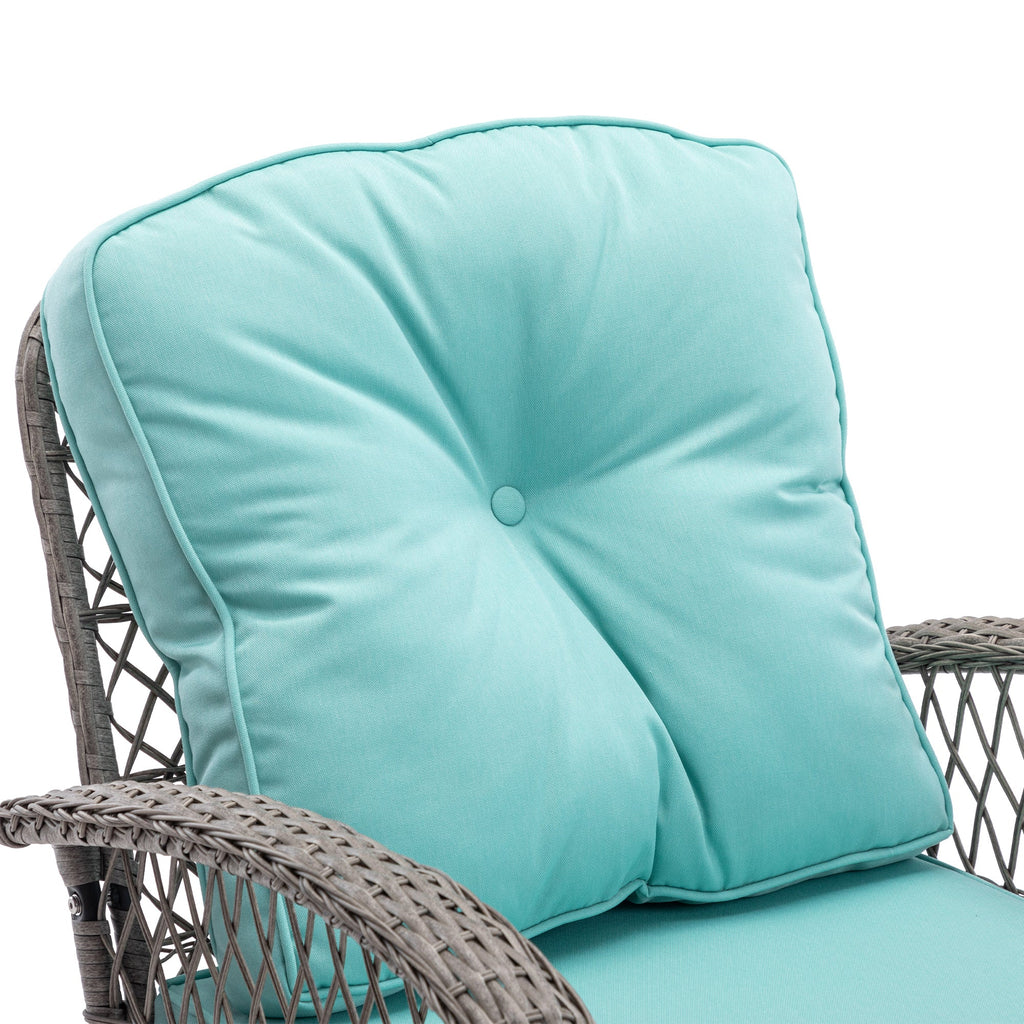 3 Pieces Outdoor Swivel Rocker Patio Chairs, 360 Degree Rocking Patio Conversation Set with Thickened Cushions and Glass Coffee Table for Backyard, Blue