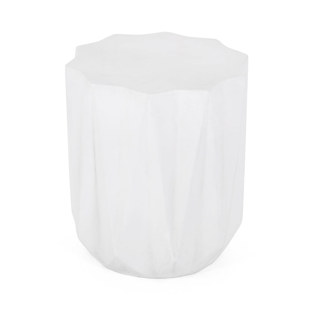 Modern Outdoor Lightweight Concrete Side Table with Geometric Design in Antique White
