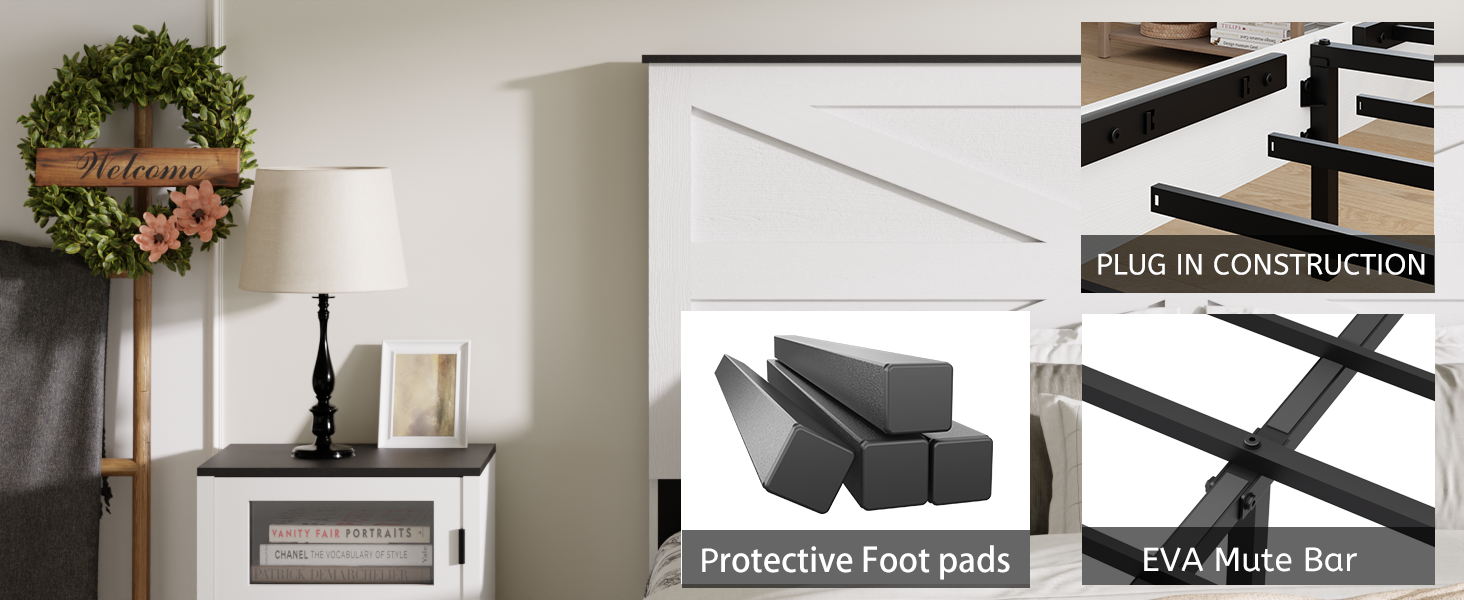Full Bed Frame Headboard , Wood Platform Bed Frame , Noise Free,No Box Spring Needed and Easy Assembly Tool,Large Under Bed Storage,White