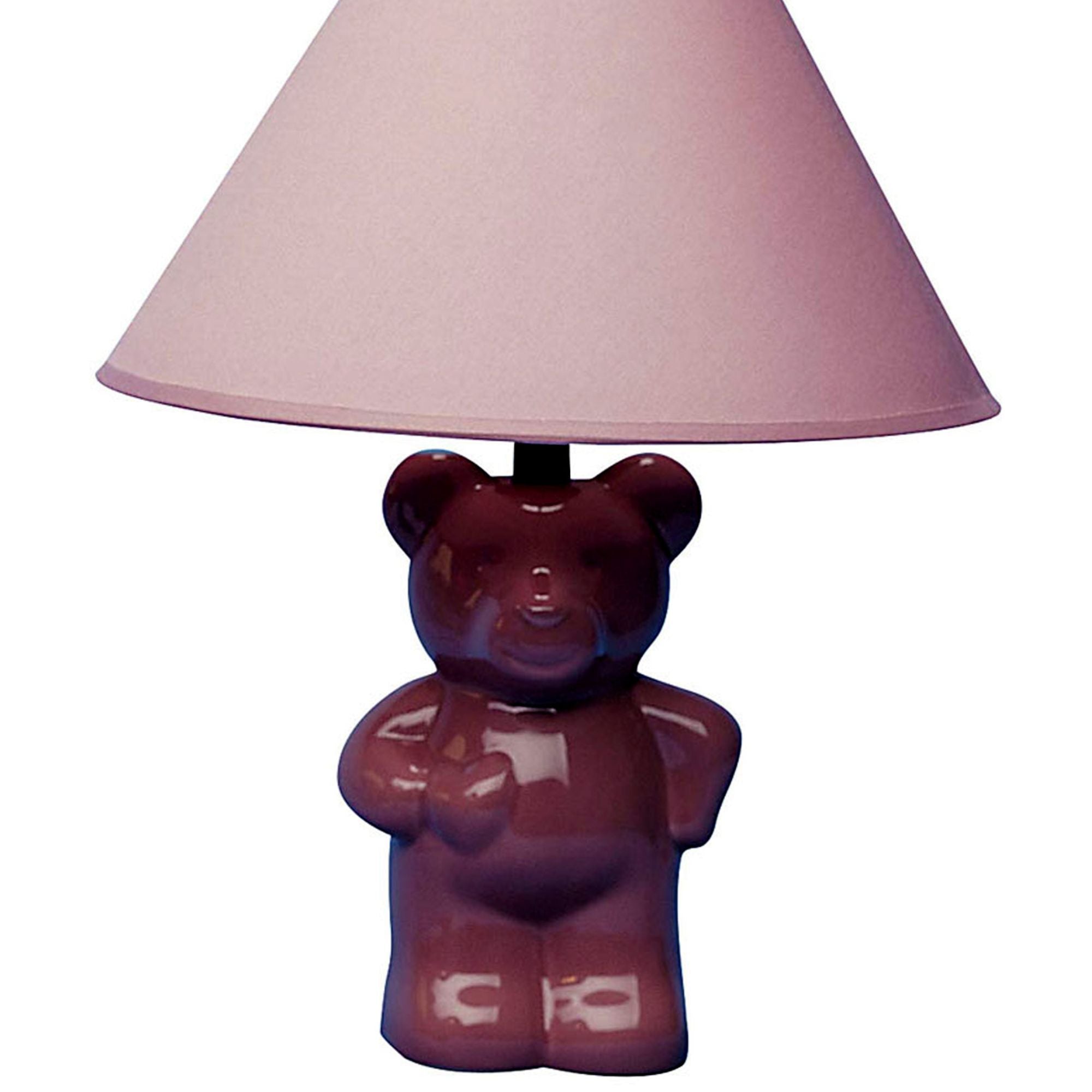 13' Tall Ceramic Table Lamp, Teddy Bear design with Pink finish, Linen Shade