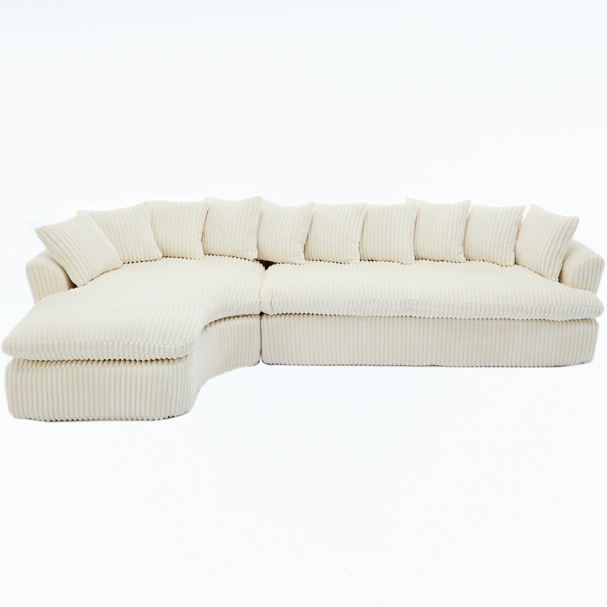 127''  Large Sectional Sofa ,Elegant Curved Design ,High-Resilience Foam ,Ten Back Cushions,L-Shape Left Sofa,No Assembly  Required , (Beige-Soft Corduroy Fabric)