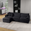 Modular Sectional Sofa, Oversized Deep Seat L Shaped Couch Set for Living Room, 3-Seater Comfy Cloud Couches with Movable Ottoman, DIY Combination, Chenille,Black