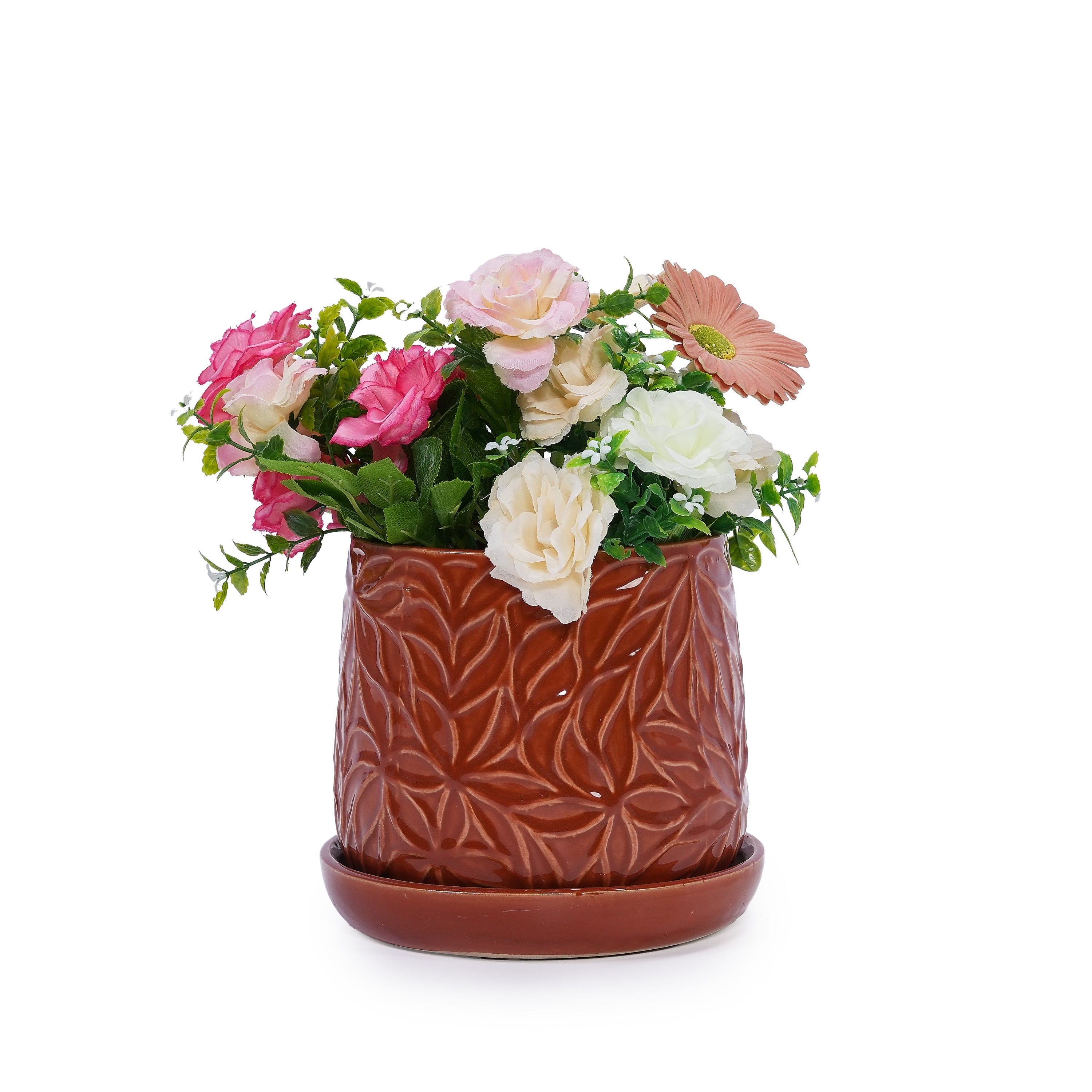Set of 2 Ceramic Flowerpot, 7' Modern Planter for Patio, Garden, Windowsill - Red