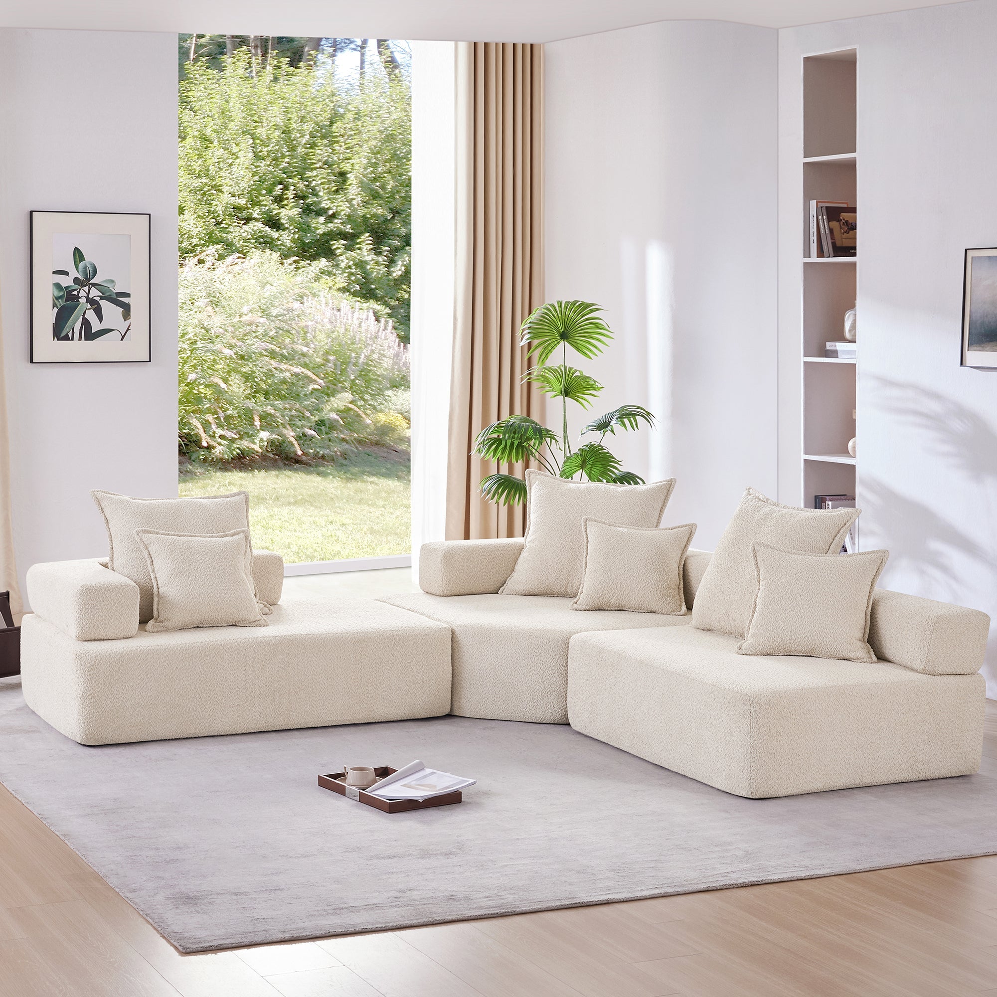Oversized Modular L Shaped Sectional Sofa,Luxury Boucle Floor Couch Set,Convertible Compressed Couch,Spacious Foam-Filled Sofa for Living Room,3 PC Free Combination,2 Colors