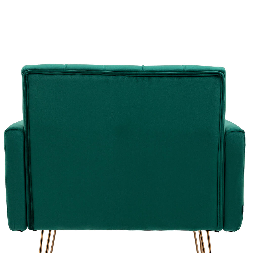 COOLMORE Velvet Armchair Single Sofa Modern Tufted Upholstered Side Reading Chairs with Arm and Gold Metal Leg for Living Room Bedroom (Green)