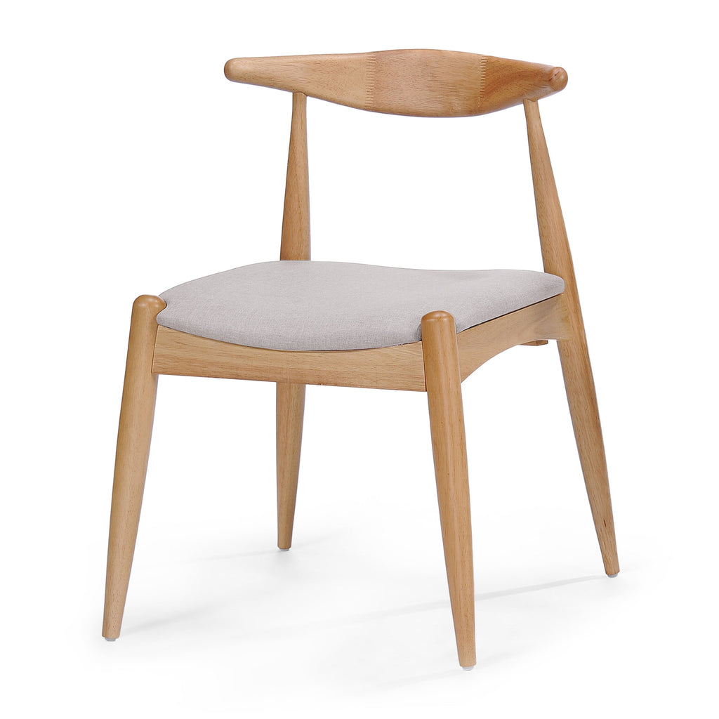Candescent Dining Chair with Curved Back and Wood Frame, Set of 2, Beige