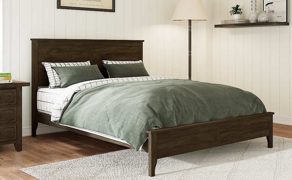 Modern Espresso Solid Wood Full Size Platform Bed with Sturdy Wooden Slats Support
