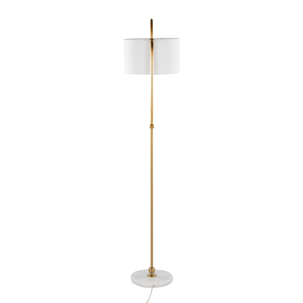 Leslie 63' Glam/Art Deco Metal Floor Lamp in White Marble and Gold Metal with White Linen Shade by LumiSource