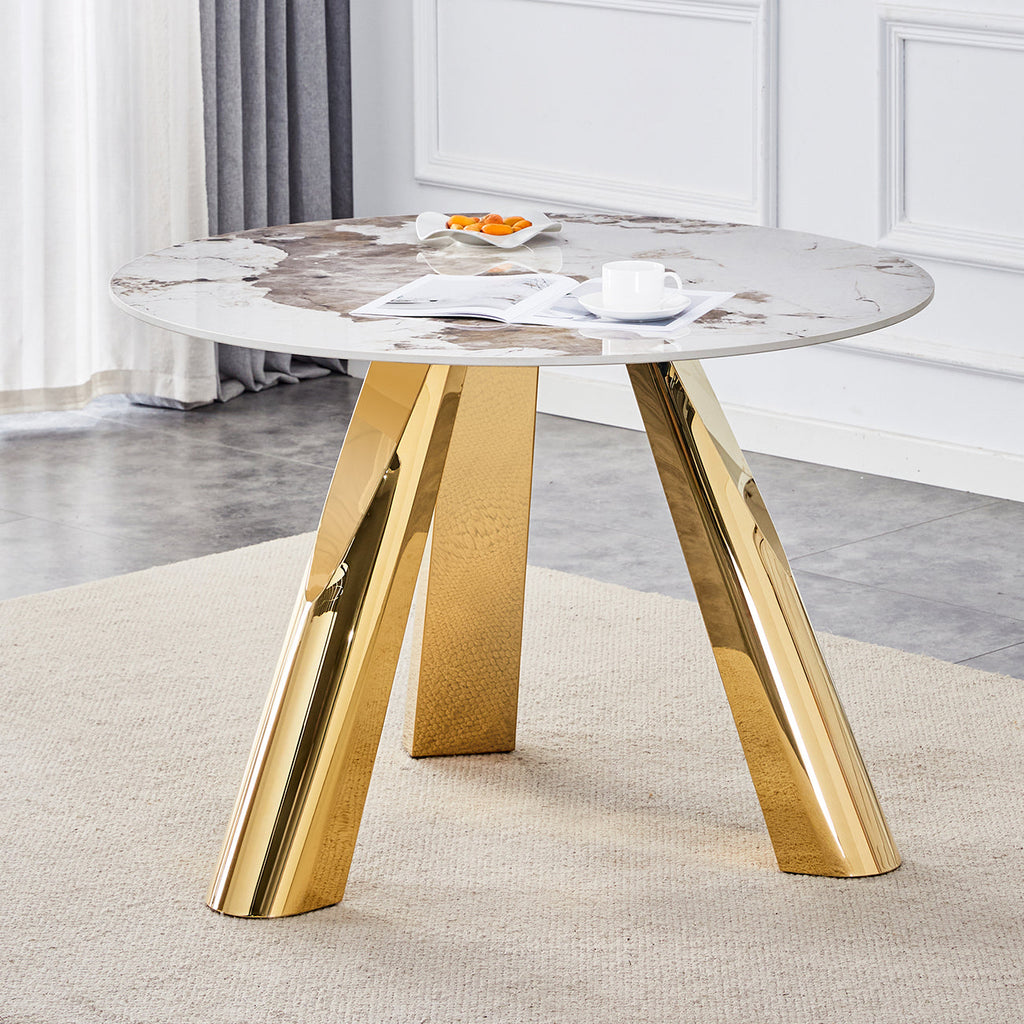 42' Luxury Sintered Stone Table: 0.45' Durable Top + 6' Steel Legs, 350lb Capacity, Stain/Heat-Resistant White/Gray Veined Surface - Modern Minimalist Design