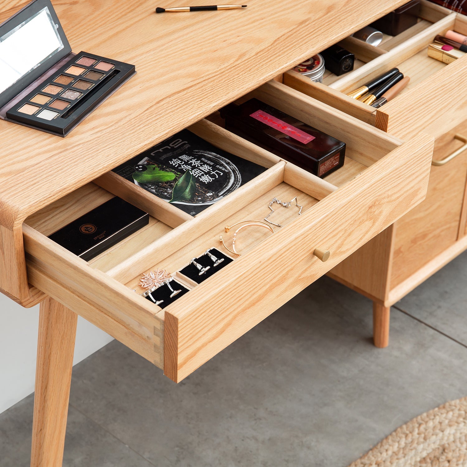 Dresser Table dresser 100% solid oak table table desk top table dresser compact dresser accessories storage width 90cm storage drawer natural wood natural