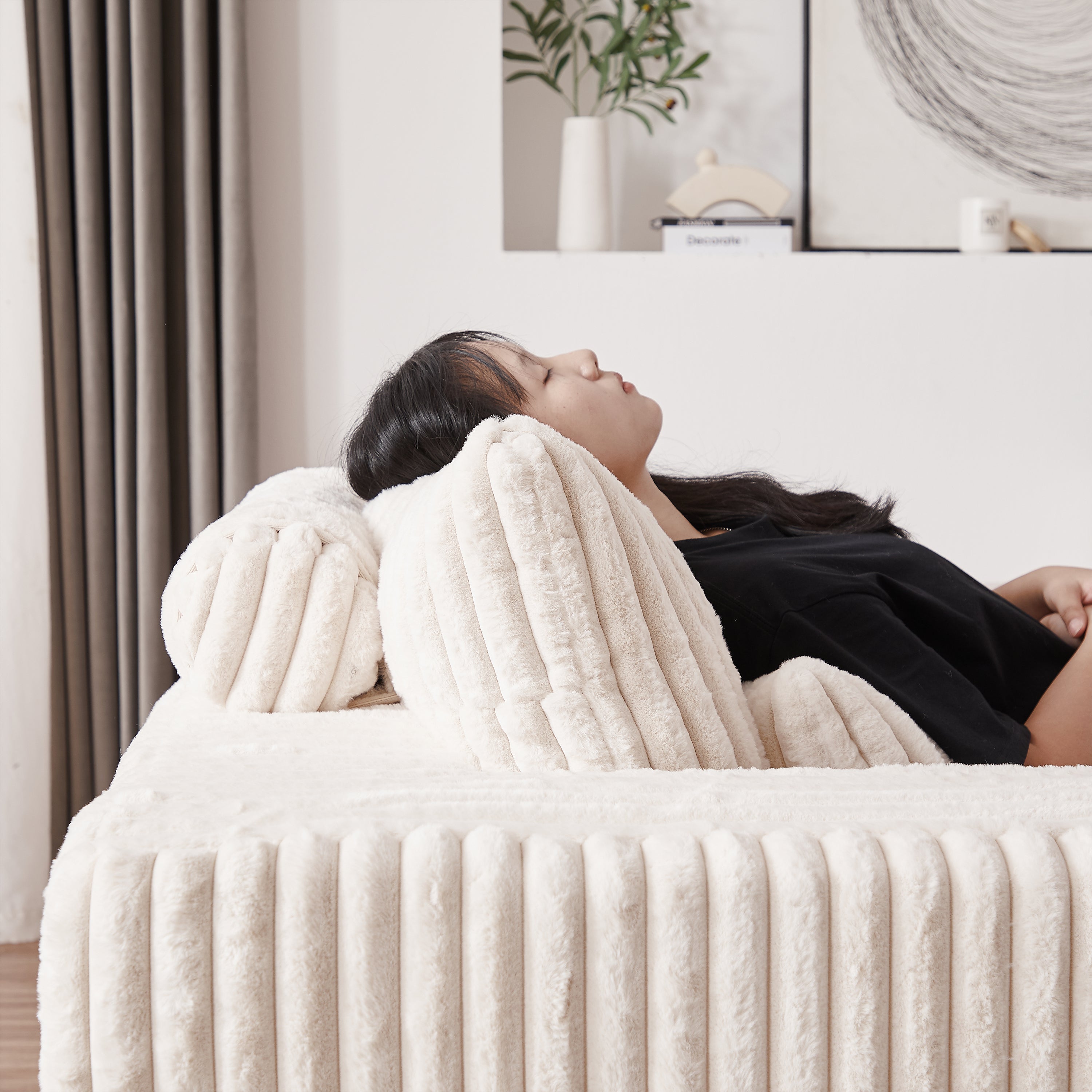 75-Inch Corduroy Sponge Sofa Lounge Chair,No Assembly Required,Fluffy Modern Sleeper Chair for Indoor Living Room Bedroom