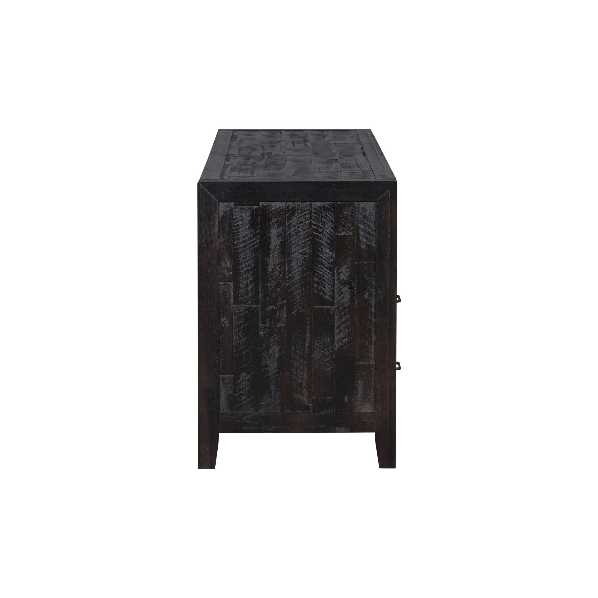 U-Can Retro Distressed Wooden TV Stand for TVs up to 65 Inches, Entertainment Center Media Console with 6 Drawers and 3 Shelves for Living room, Black