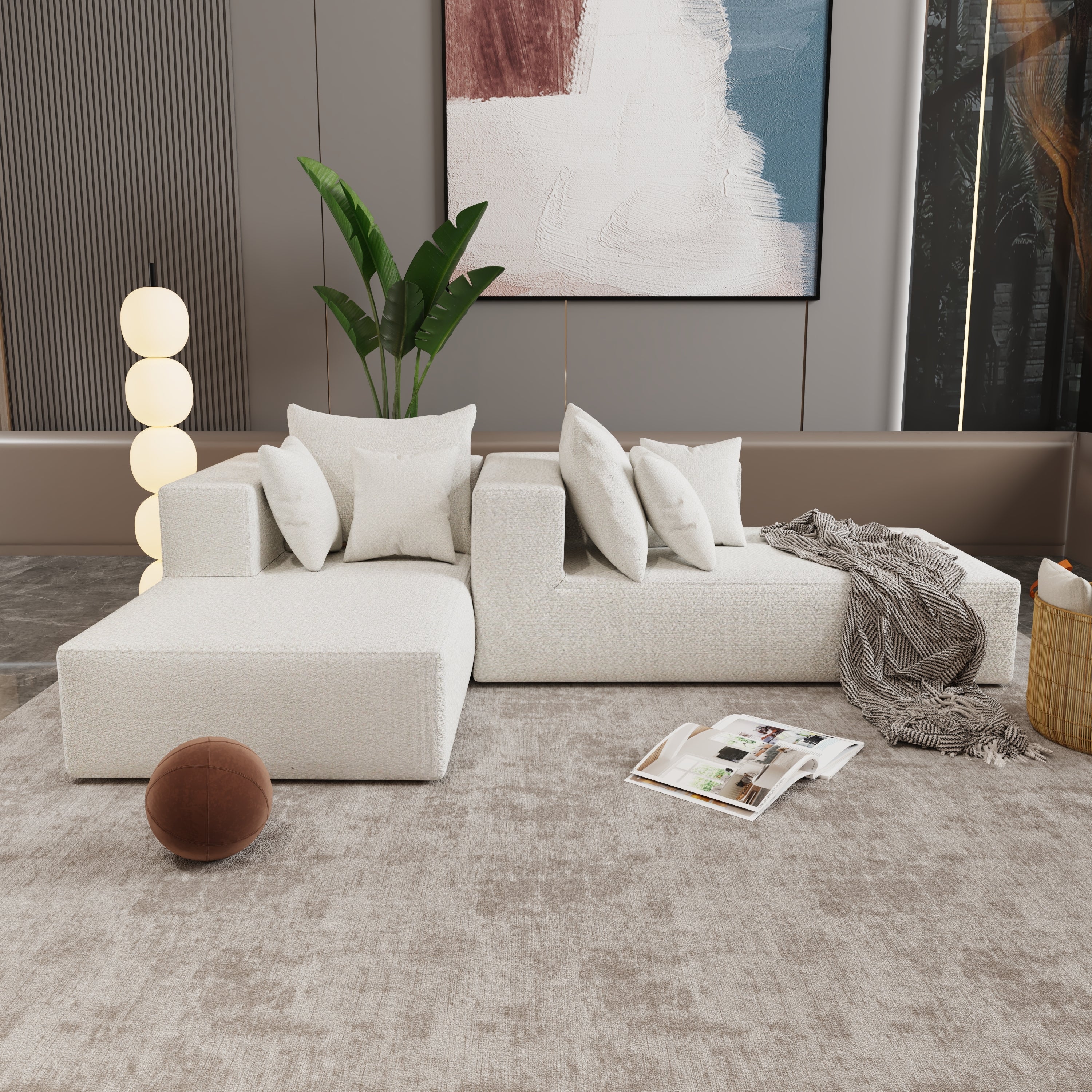 Four seater combination sofa, sofa bed, made of high-density sponge and soft linen fabric, with multiple combination methods (beige)