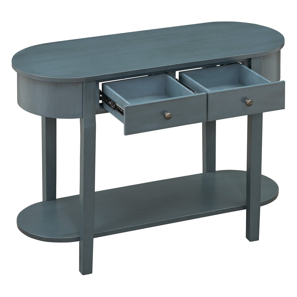 TREXM Elegant Retro Console Table with Curved Design and Smooth Glaze for Entryways, Living Rooms and hallways (Navy)