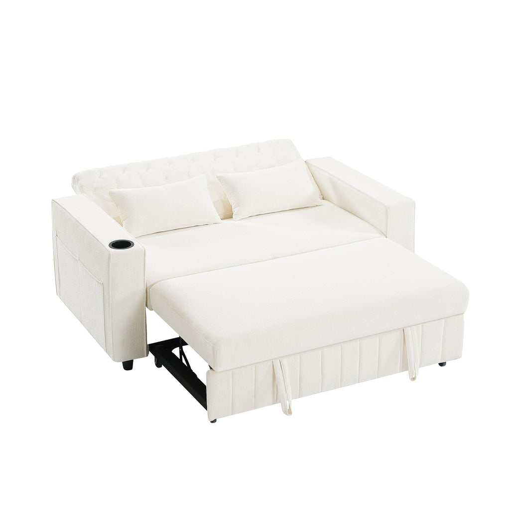 61.4' Pull-out Sofa Bed Convertible Couch Loveseat Sofa Modern Sleeper Sofa with Adjustable Backrest for Living Room, Beige