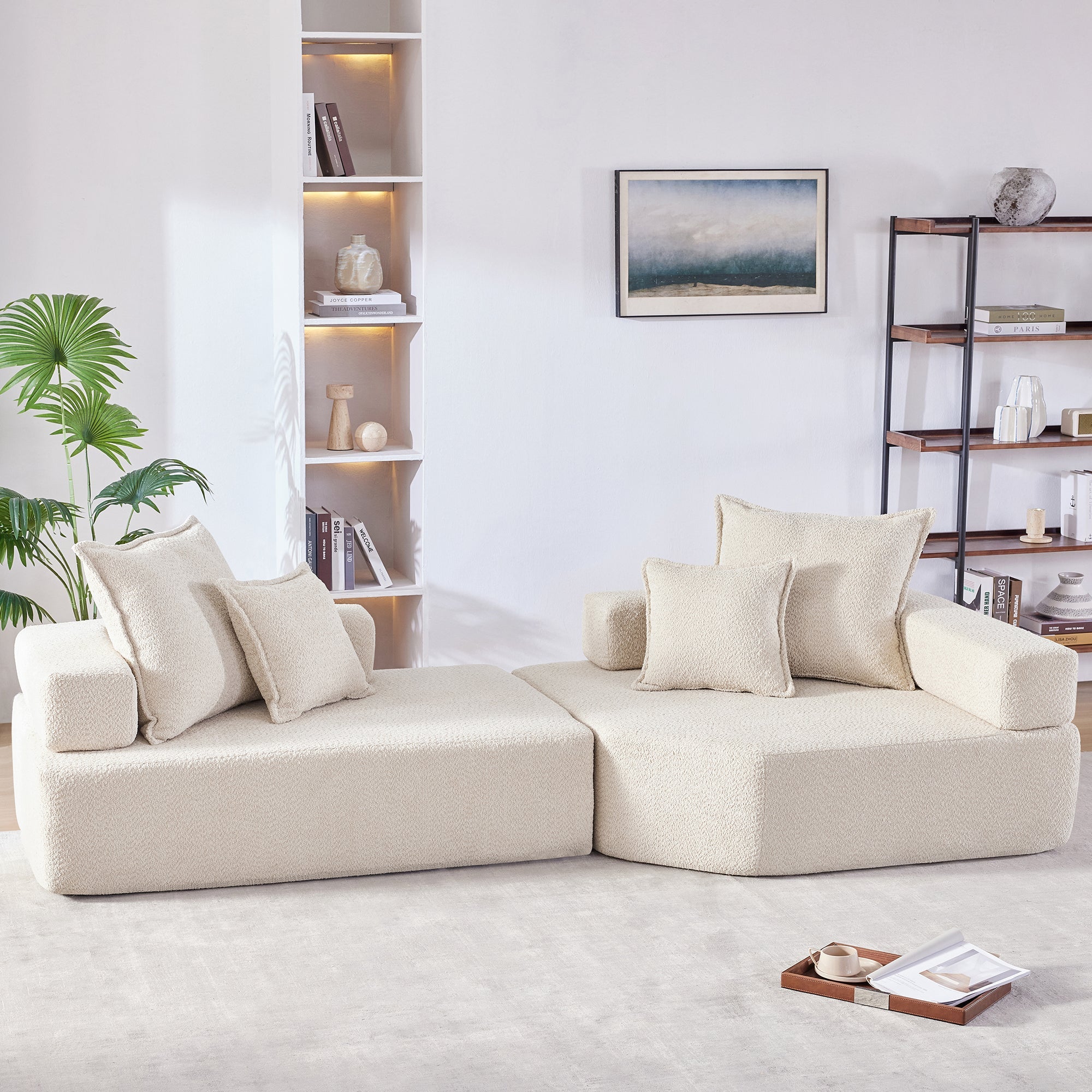 Oversized Modular Sectional Sofa,Luxury Boucle Floor Couch Set,Convertible Compressed Couch,Spacious Foam-Filled Sofa for Living Room,2 PC Free Combination,2 Colors