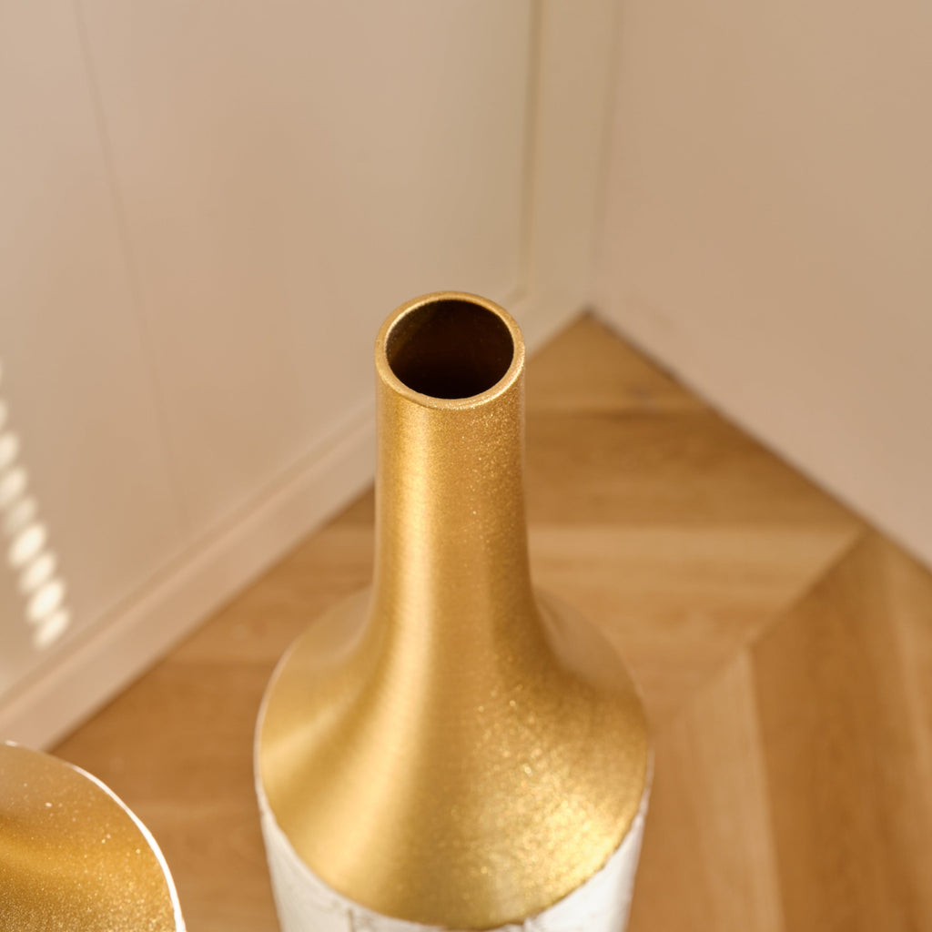 Floor Metal Vases Decorated White Metal Vases Set of 3 Gorgeous Home Decoration Large Glazed Metal Vases 24in/28.7in/33.5in Height