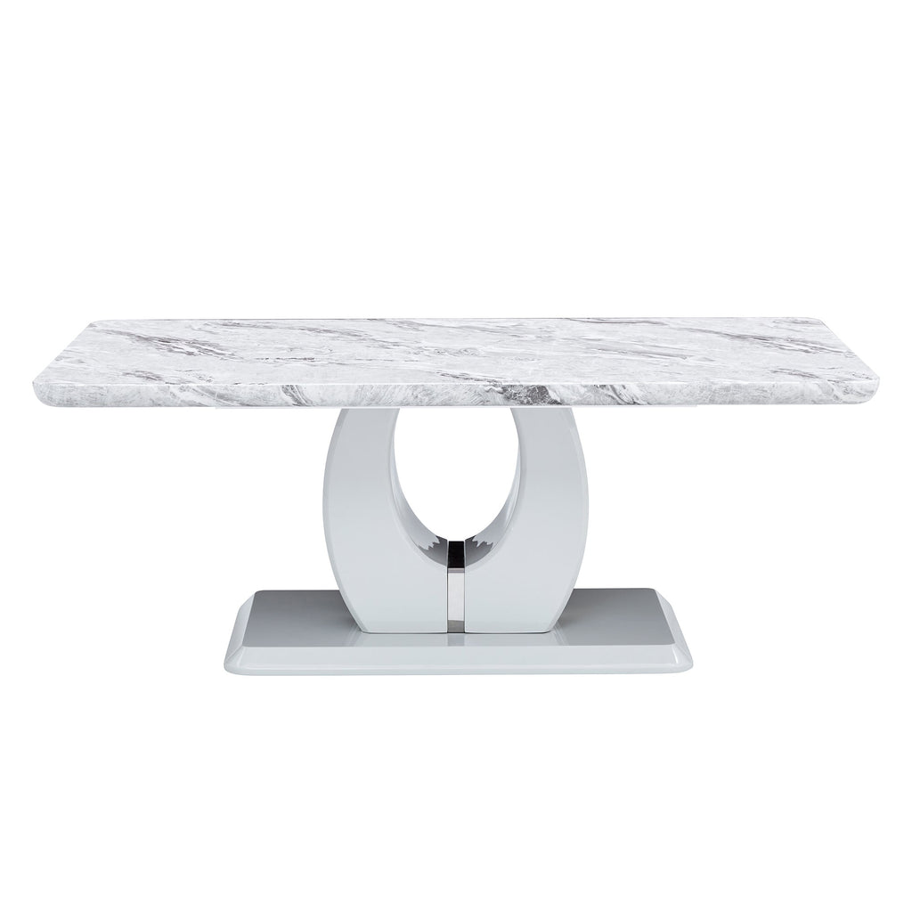 Modern luxury imitation marble light gray tea table,coffee table, paired with silver stainless steel decorative strips.  Computer desk. Game table. CT-1280
