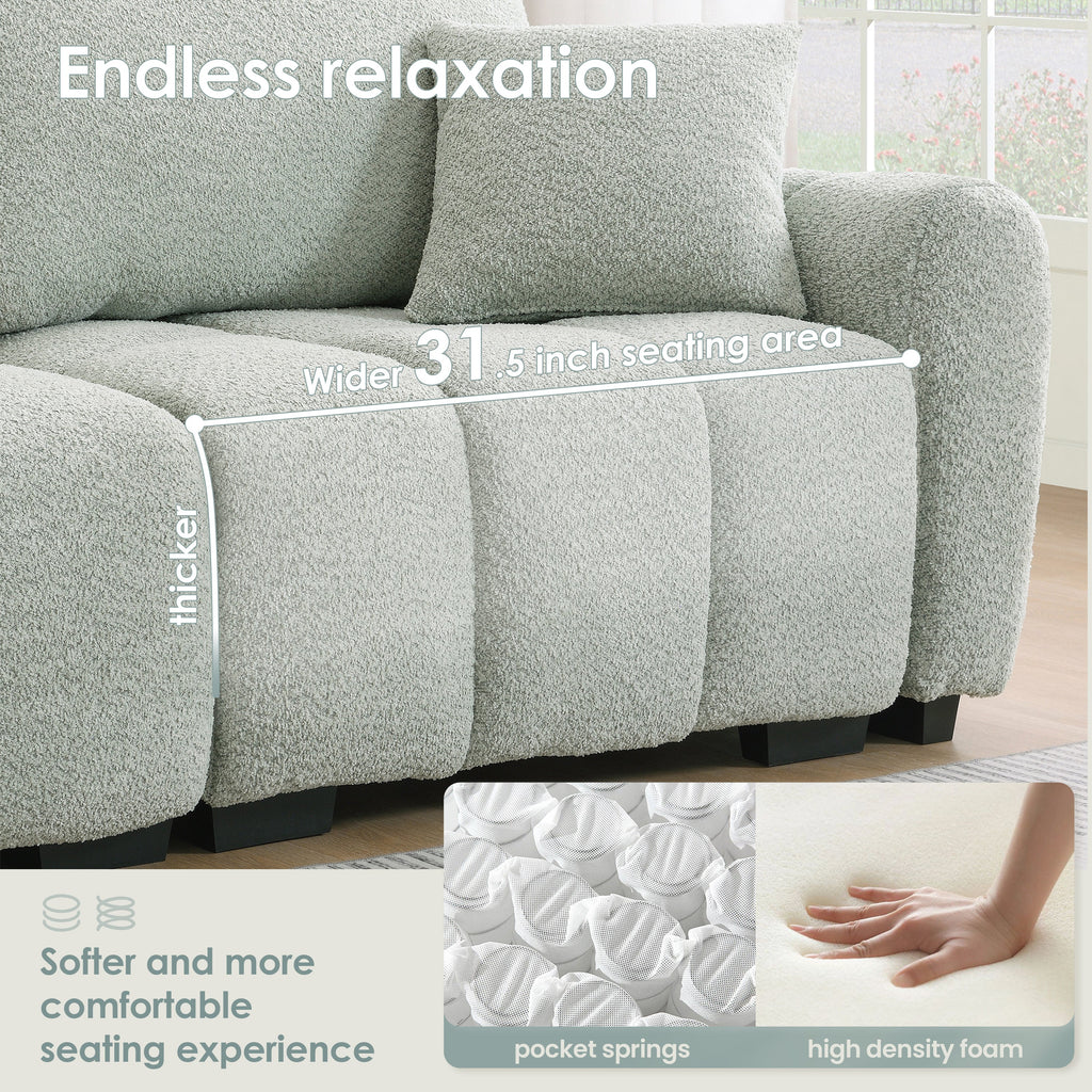 110' Modular Sectional Sofa, L Shape with Extra-large Seat, Pull-line Design, Movable Ottoman, High Density Foam, Free Combination, Sturdy Metal&Wood Frame, Boucle Fabric, 3 Colors