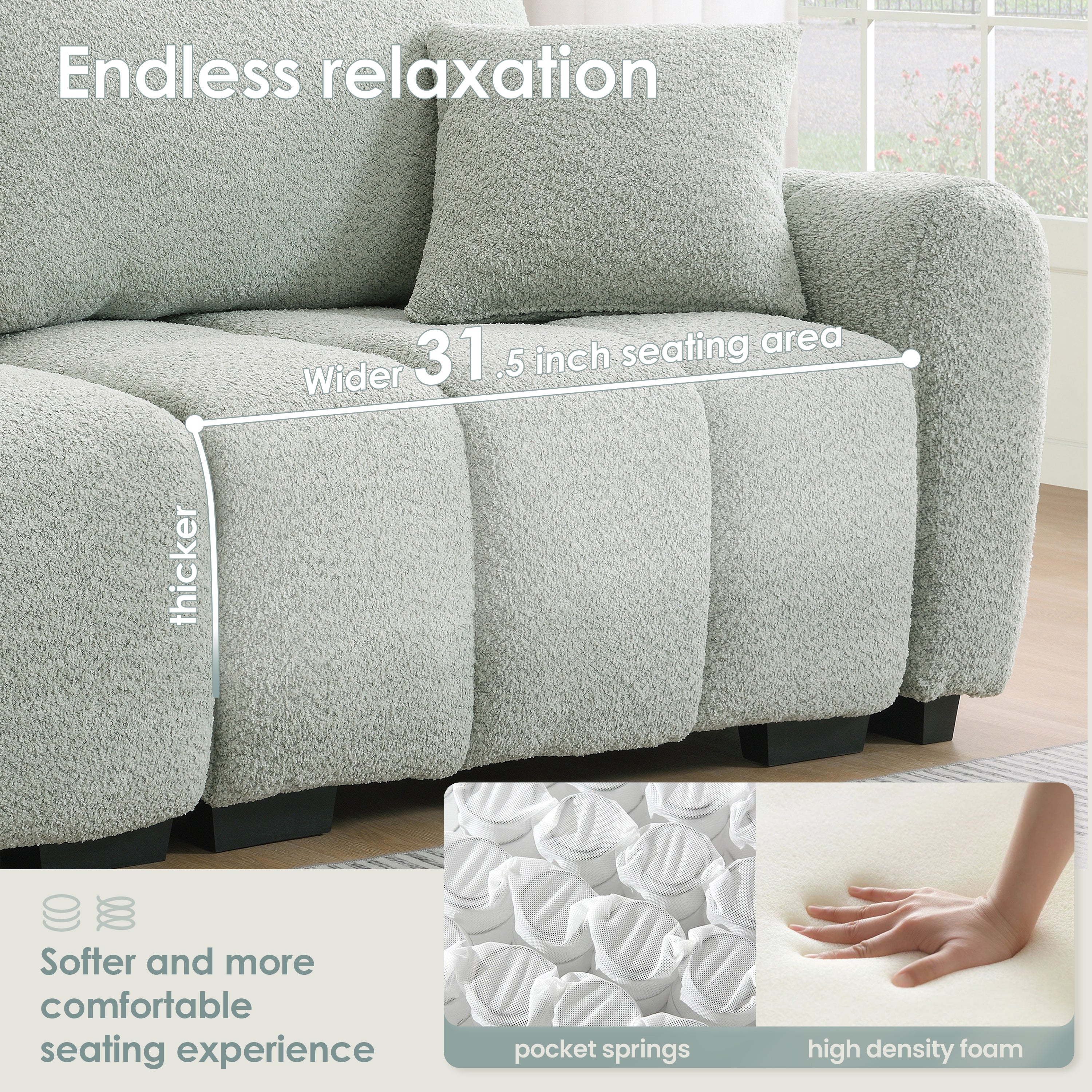 110' Modular Sectional Sofa, L Shape with Extra-large Seat, Pull-line Design, Movable Ottoman, High Density Foam, Free Combination, Sturdy Metal&Wood Frame, Boucle Fabric, 3 Colors