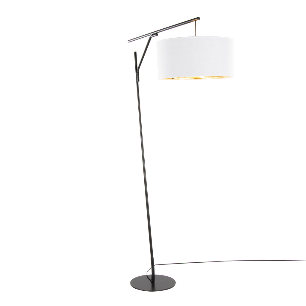Daniella-Salon 70' Contemporary Floor Lamp in Black Metal and White Shade with Gold Accent by LumiSource