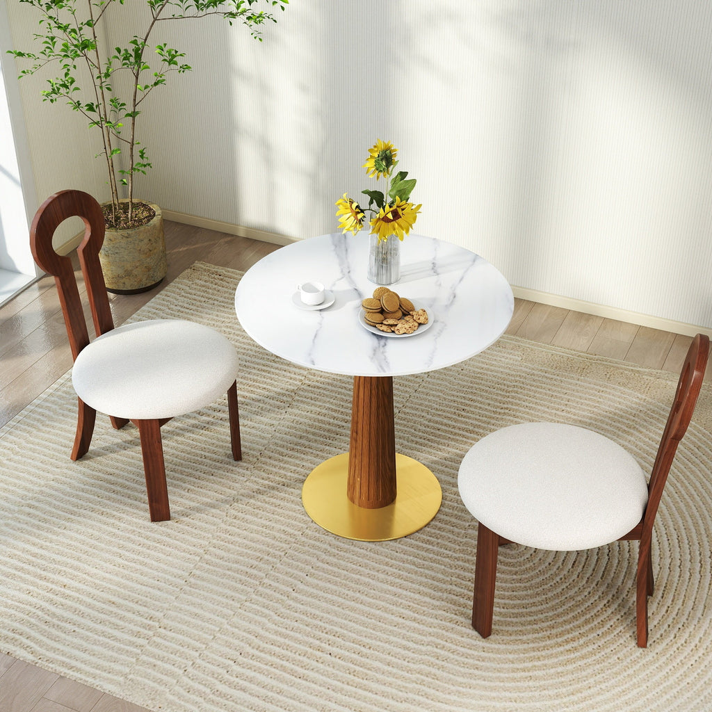 Modern Round Dining Table, 33.5' Sintered Stone Table with Wooden Leg & Gold Base, 2 - Person Kitchen Table for Small Space, 150lbs Weight Capacity(Only the Negotiation Table)